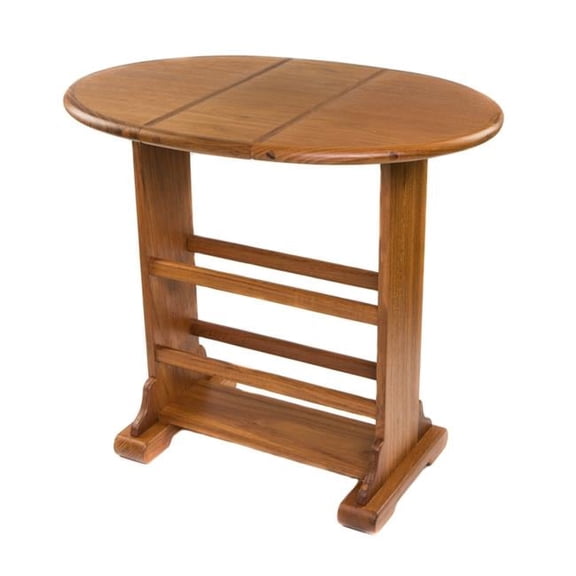 21 in. Solid Wood Oval Drop Leaf End Table, Brown
