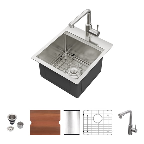 21 in. x 20 in .Drop in/Top mount Workstation Kitchen Sink with Facuet Stainless Steel For Rv/Bar