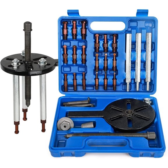 21 in1 Bearing Puller, Bearing Puller Set, Inner Hole Three-Jaw Puller, with Curved Hook and Red Steel Collet Multifunctional Bearing , with Heavy Duty Portable Storage Case Blue
