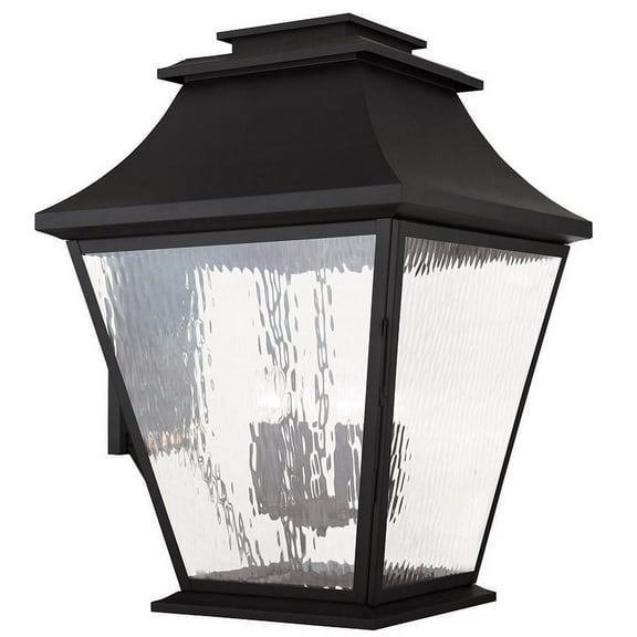 21 inch 6 Light Black Outdoor Wall Lantern Pendant Lighting Fixture with Clear Water Glass Shade backed with Hand Crafted Solid Brass material for patio, front porch, entryway and more