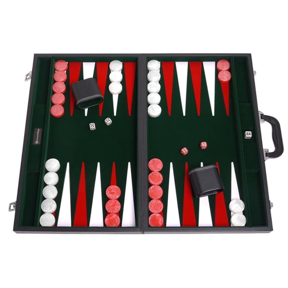 21-inch Leatherette Backgammon Set - Inlaid Velvet Field - Black/Green