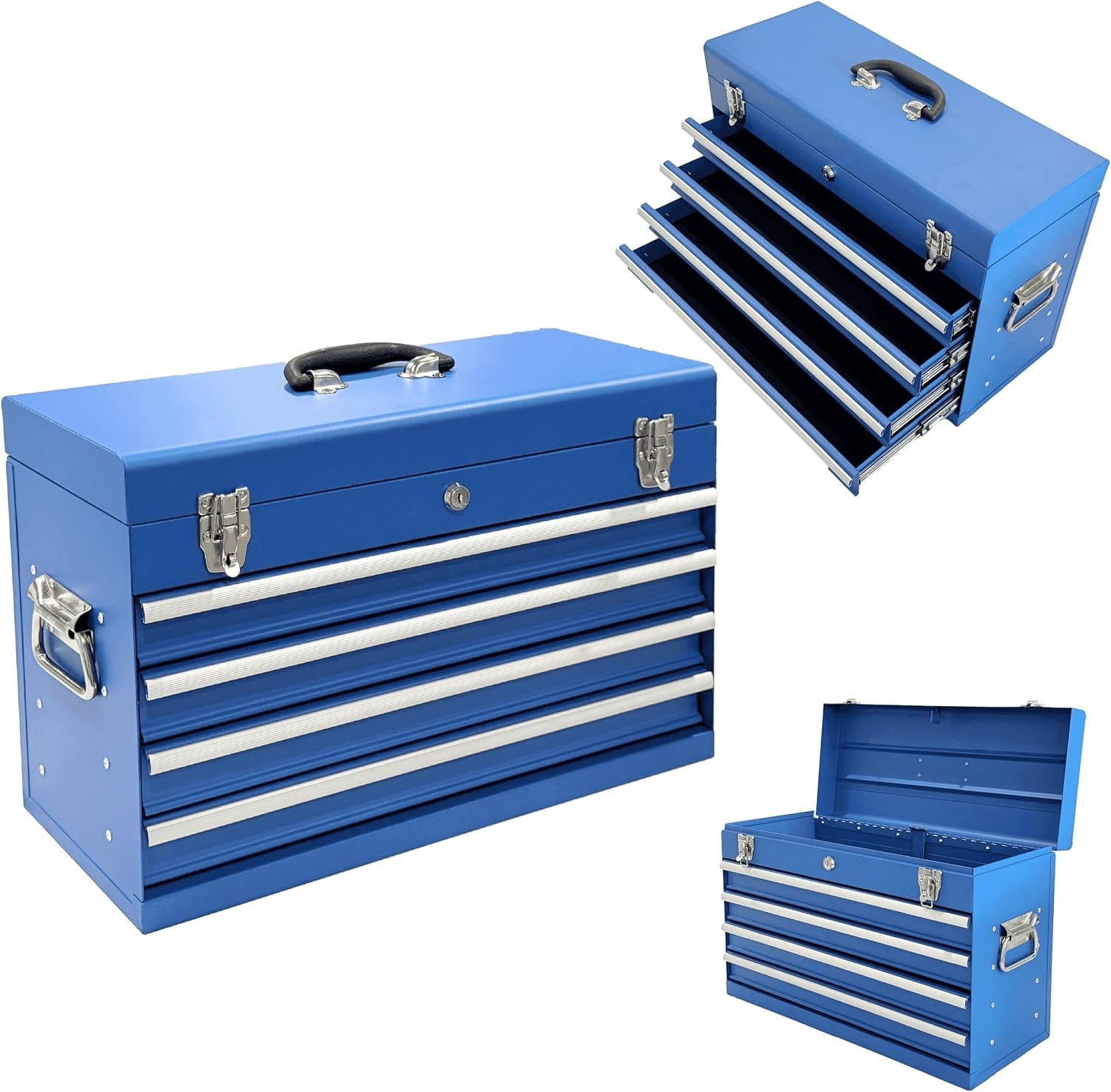 21-inch Portable Metal Tool Box with 4 Drawers, Steel Toolbox with ...