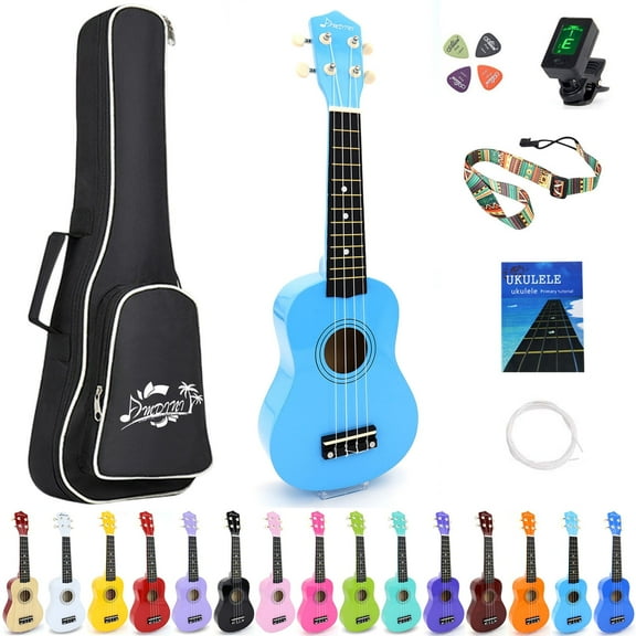 21 inch Soprano Ukulele Basswood Acoustic Mini Guitar for Beginner Starter with Case Strap Tuner Picks Strings Primary Tutorial