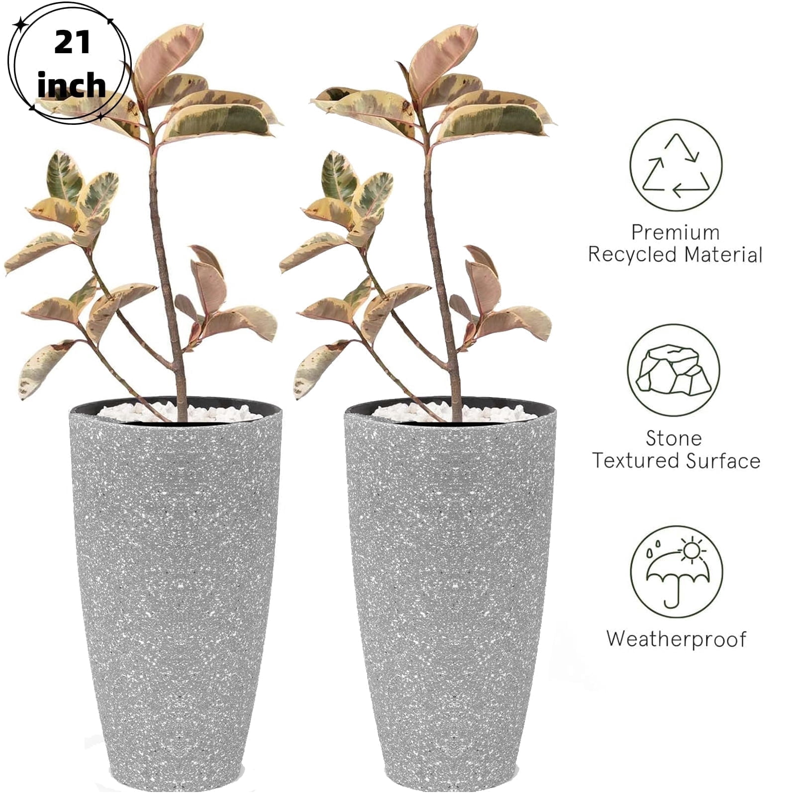 Gamexcel 21 inch Tall Planter Resin Vase, Set of 2 for Porch Large Pot with Drainage Hole for Indoor Outdoor Home Garden Front Door