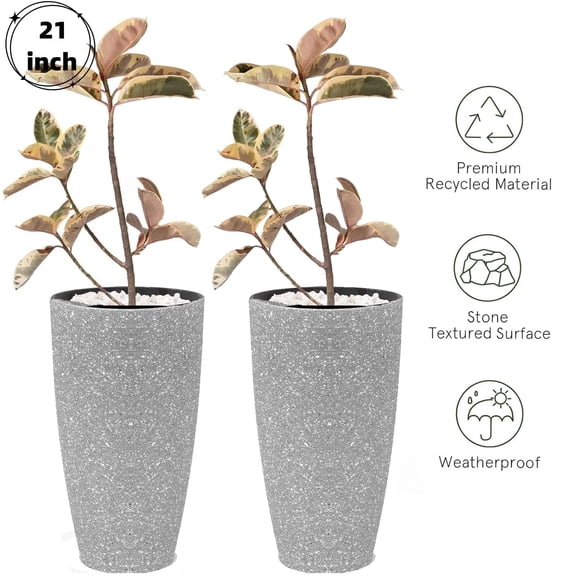 Gamexcel 21 inch Tall Planter Resin Vase, Set of 2 for Porch Large Pot with Drainage Hole for Indoor Outdoor Home Garden Front Door