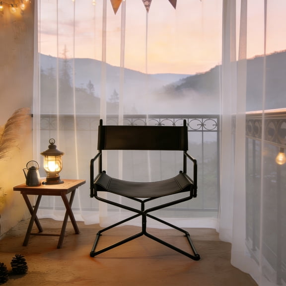 21 inches Leather Director"s Chair - Heavy Duty Folding Camping Chair for Adults,Sports,Lawn,Outdoor Fishing,Courtyard,and Outdoor Use,Brown