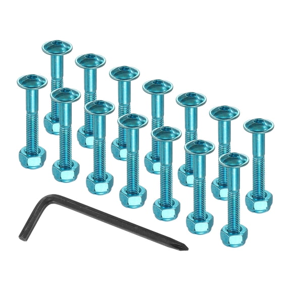 21 mm/ 0.8" Skateboard Hardware Kit, 16 Pcs Mounting Screws Bolts Nuts Set with Hex Key for Skateboard Cruiser, Blue