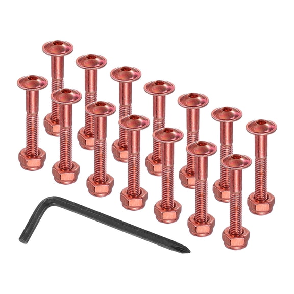 21 mm/ 0.8" Skateboard Hardware Kit, 16 Pcs Mounting Screws Bolts Nuts Set with Hex Key for Skateboard Cruiser, Red