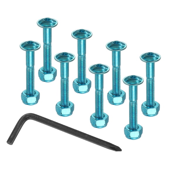 21 mm/ 0.8" Skateboard Hardware Kit, 8 Pcs Mounting Screws Bolts Nuts Set with Hex Key for Skateboard Cruiser, Blue