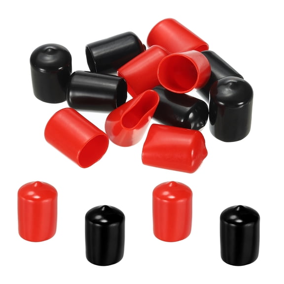 21 mm Round Rubber End Caps, Vinyl Bolt Cover Caps Flexible Screw Thread Protectors, Black-Red 12 Pcs