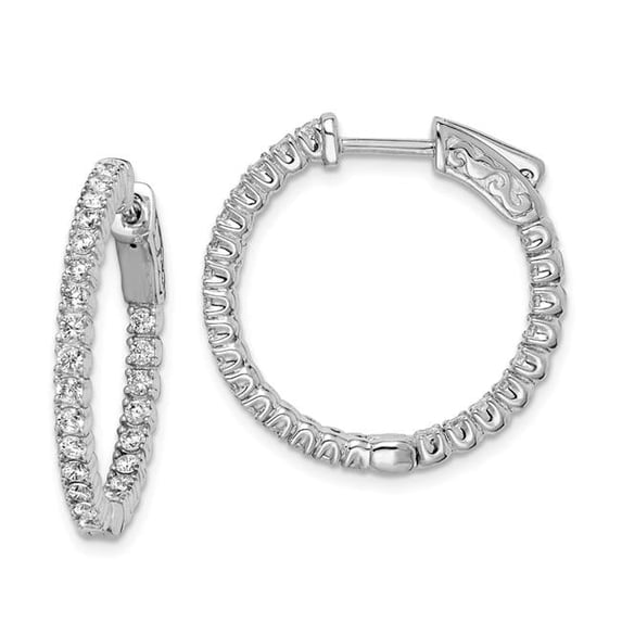 21 mm Sterling Silver Rhodium-Plated CZ In & Out Hinged Hoop Earrings, Polished