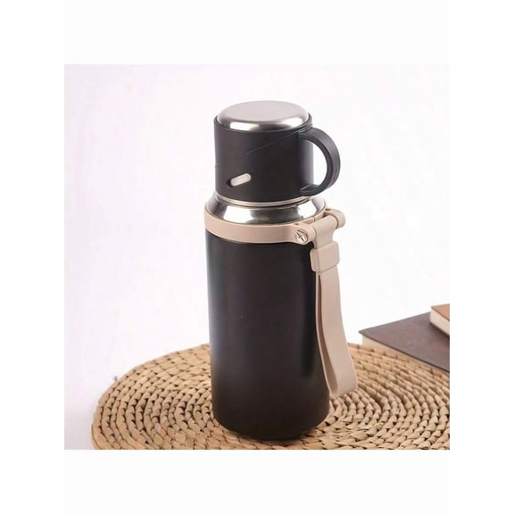 21 oz Insulated Water Bottle with Cup, 316 Stainless Steel Vacuum Thermos for Hot and Cold Drinks, 600ml Leakproof Travel Flask for Coffee and Tea, Silver Sports Canteen, 1pc
