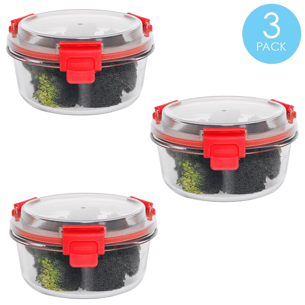 Red Co. Set of 3 Round Glass Food Storage Bowl Containers — Red Co. Goods