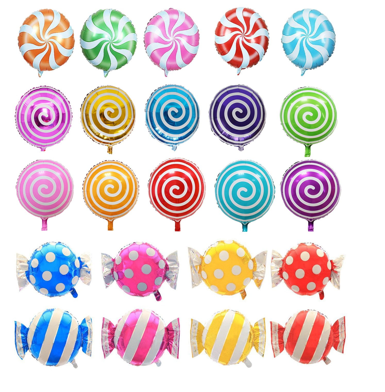 21-Piece Multicolor Foil Round Lollipop Balloons Set