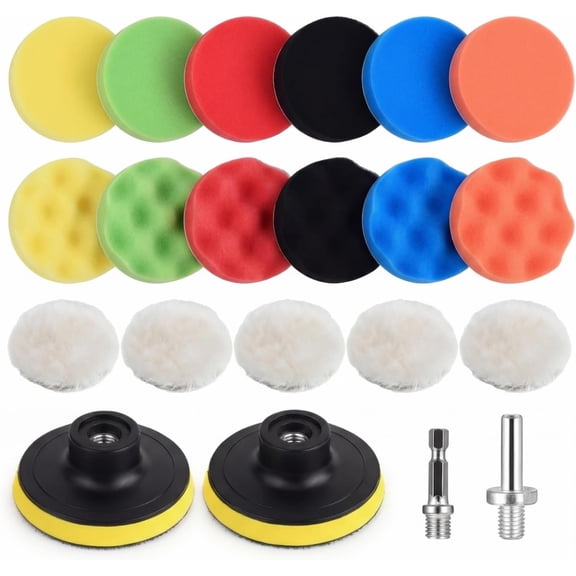 21-piece set 3-inch polishing pad set, suitable for drill - car polishing pad set, includes wool and foam, self-adhesive, for polishing, waxing, grinding | Drill accessories polishing set