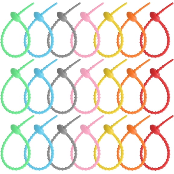 21 pieces of colored silicone zipper tape, 8.26-inch reusable silicone tape for bundling cables and wires, multi-purpose zipper tape, food sealing rubber bands, cable tie organizers
