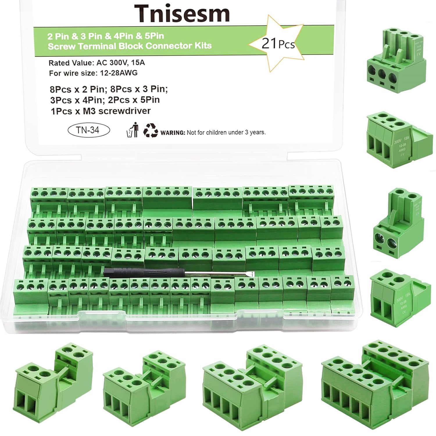21 screw terminal block connector kit 5.08 spacing pluggable (2345)30015 suitable for 28-12 cable