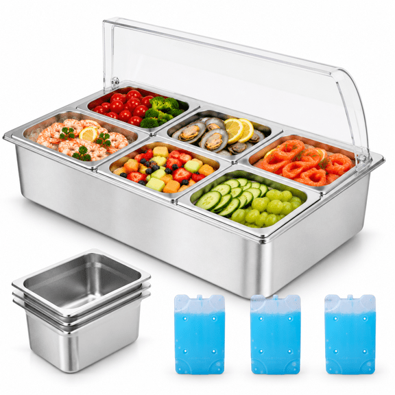 21" x 13" x 5.8" Stainless Steel Countertop Food Serving Display Buffet Server
