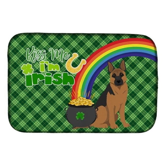 21 x 14 in. Black & Tan German Shepherd Saint Patricks Day Dish Drying Mat