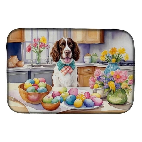 21 x 14 in. Decorating Easter English Springer Spaniel Dish Drying Mat