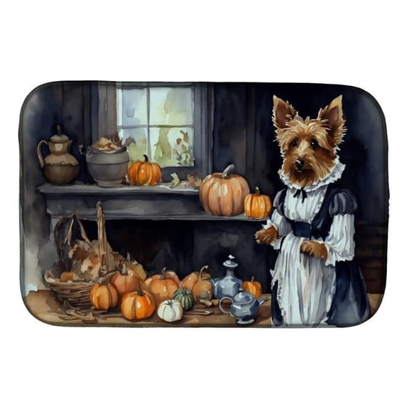 21 x 14 in. Unisex Australian Terrier Fall Kitchen Pumpkins Dish Drying Mat