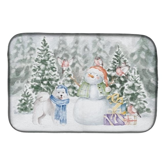 21 x 14 in. Unisex Samoyed Standing with Christmas Presents Dish Drying ...
