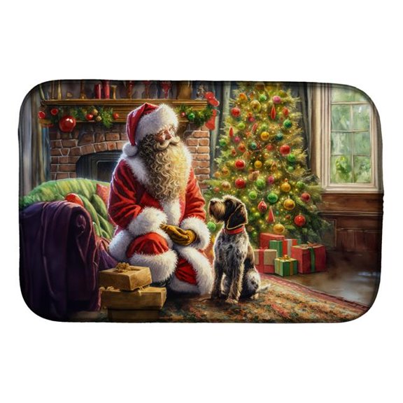 21 x 14 in. Unisex Wirehaired Pointing Griffon & Santa Claus Dish Drying Mat