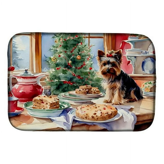 21 x 14 in. Unisex Yorkshire Terrier Yorkie Christmas Cookies Dish Drying Mat