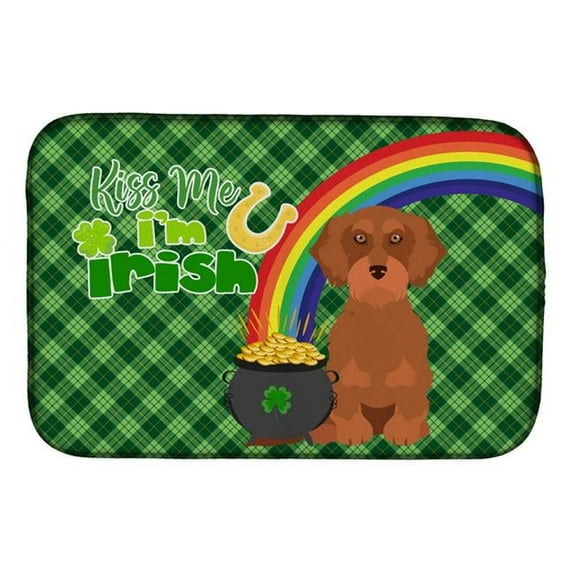 21 x 14 in. Wirehair Red Dachshund Saint Patricks Day Dish Drying Mat