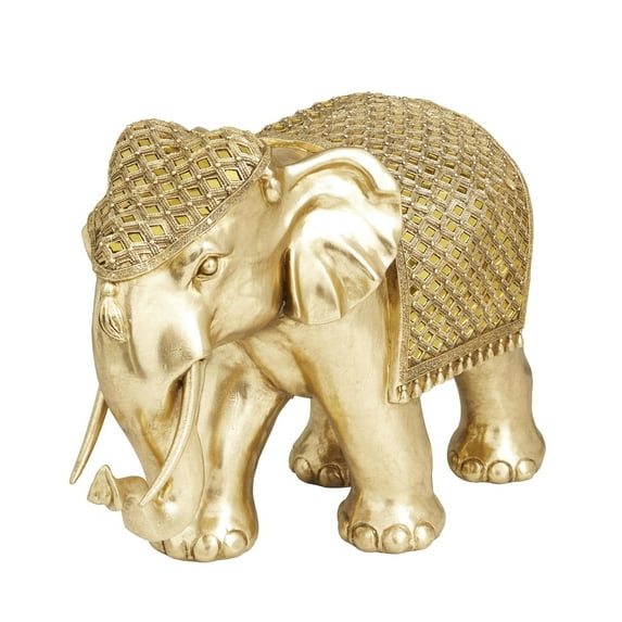 21" x 15" Gold Polystone Elephant Sculpture, by DecMode