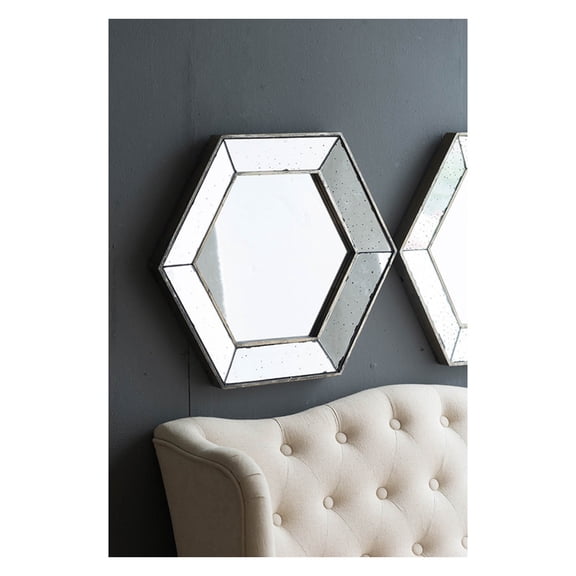 21" x 18" Hexagon Wall Mirror with Traditional Silver Finish, Home Decor Accent Mirror for Living Room, Entryway, Bedroom