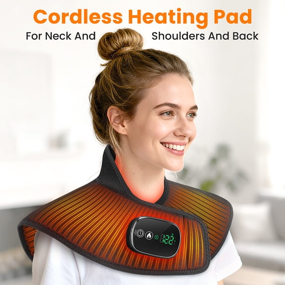21"x 20"Cordless Neck and Shoulder Heating Pad Wrap,Rechargeable Electric Heating Pad for Neck and Shoulders with 4000mAh Battery,9 Heat Levels & Timer,Portable Heated Neck Wrap for Home,Office