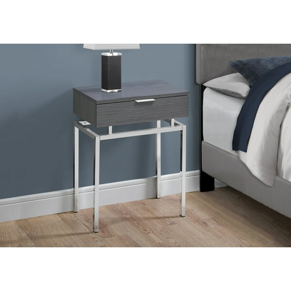 12.75" x 18.25" x 23" Grey Finish and Chrome Metal Accent Table