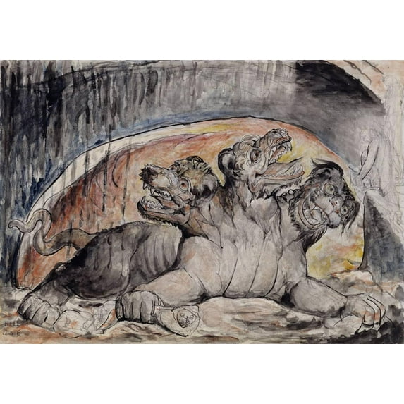 21"x15" Fine Art Quality Poster: William Blake Illustrations to Dante's Divine Comedy, Cerberus