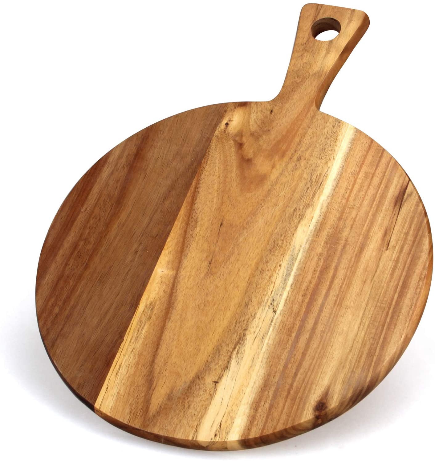 21"x16" XL Round Acacia Wood Cutting Board with Handle, Large Charcuterie Serving Platter for Meat, Cheese, Bread & Pizza