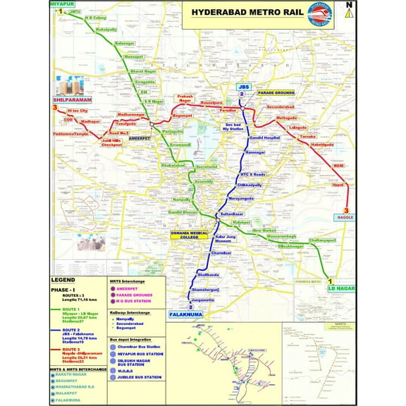 21"x28" Heavyweight Photo Paper Quality Poster: This is the route map of Hyderabad Metro Rail.