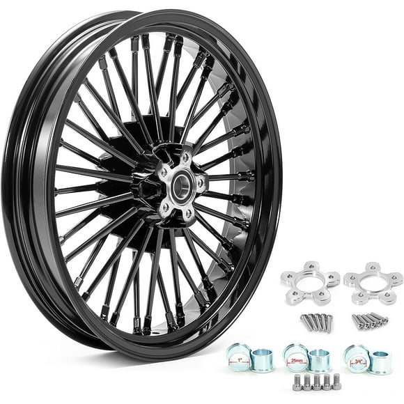TARAZON 36 Fat Spoke Tubeless Front Wheel for Harley Touring Baggers Street Glide, Road Glide, Road King, Ultra Limited w/bearing reducers and rotor pulley spacers Gloss Black Wheel
