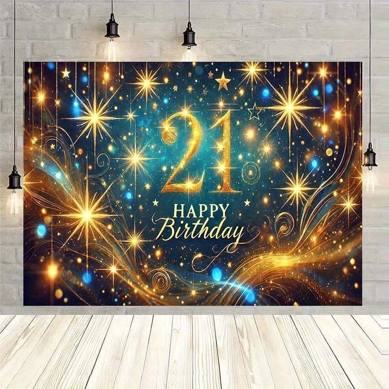21 years old Golden Star Happy birthday background Backdrop wall ...