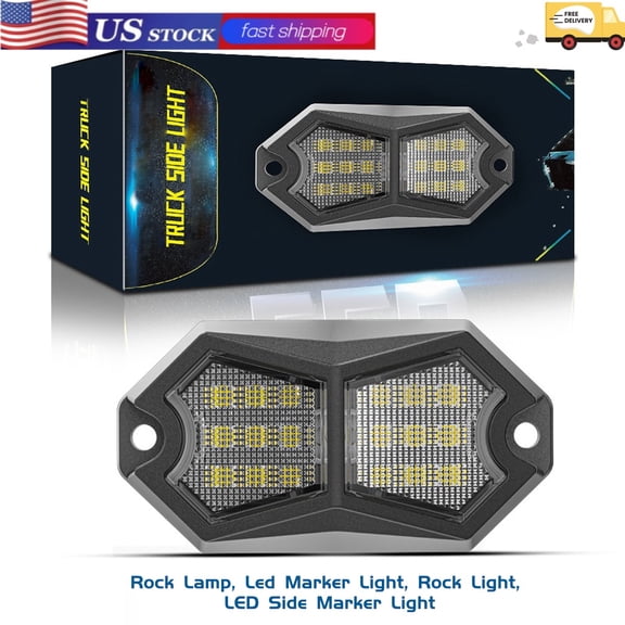 210 Degree Rock Lamp Led Marker Light 24 Wide-Angle SMD Chips 4m Extension Cables IP67 Waterproof Rock Light Flashing/Constant Light Modes 6000K LED Side Marker Light for Trucks Trailers SUVs