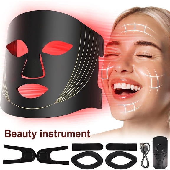 210 LED Red Light Therapy Face & Neck Mask, 5 Adjustable Energy Levels Near-Infrared 850nm, Remote Control Timing, , Portable Silicone Mask with Eye Protection for Home Travel Skincare