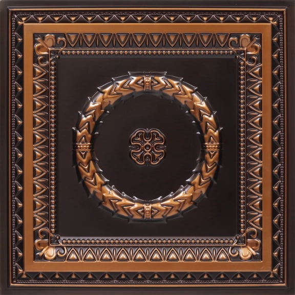 210-Laurel Wreath 2 ft. x 2 ft. PVC Glue-up or Lay-in Ceiling Tile in Antique Copper (100 sq.ft/pack) - 25 Pieces
