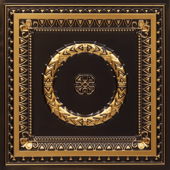210-Laurel Wreath 2 ft. x 2 ft. PVC Glue-up or Lay-in Ceiling Tile in Antique Gold (100 Sq. ft / Pack) - 25 Pieces