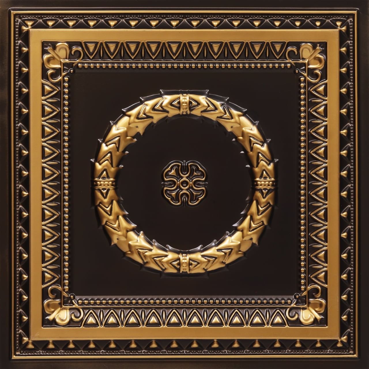 Antique Gold PVC Square Ceiling Tile with Laurel Wreath Design