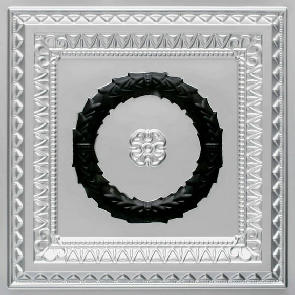 210-Laurel Wreath 2 ft. x 2 ft. PVC Glue-up or Lay-in Ceiling Tile in Silver (100 Sq. ft / Pack) - 25 Pieces