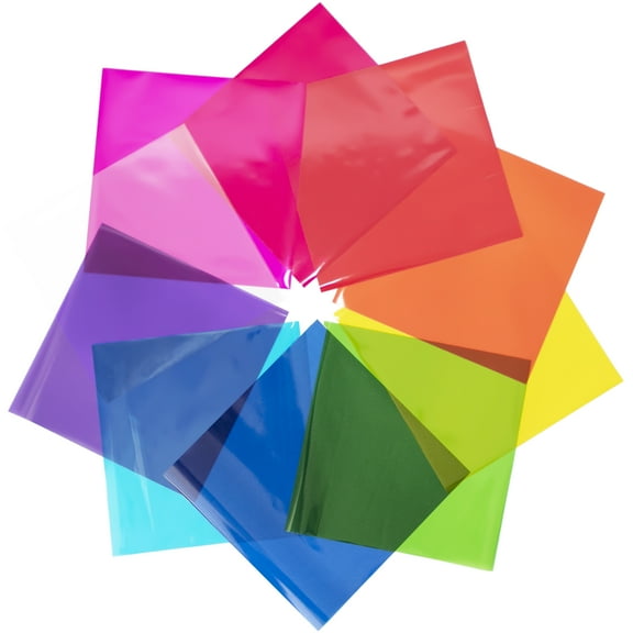 210 Pcs Cello Sheets 8 x 8 in (10 Assorted Colors) - Colored Cellophane Sheets by Fiesta Wraps