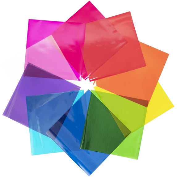 210 Pcs Cello Sheets 8 x 8 in (10 Assorted Colors) - Colored Cellophane Sheets by Fiesta Wraps