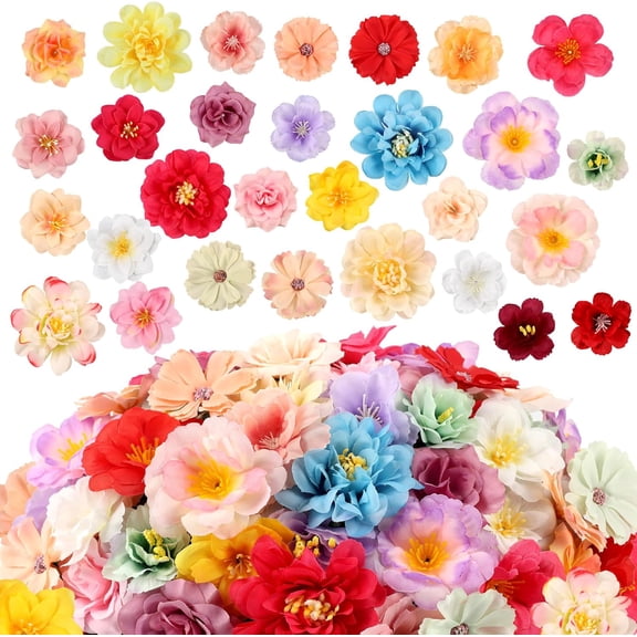 210 Pcs Mini Silk Flower Heads Small Fake Rose Daisy Faux Flowers Bulk for Crafts Artificial