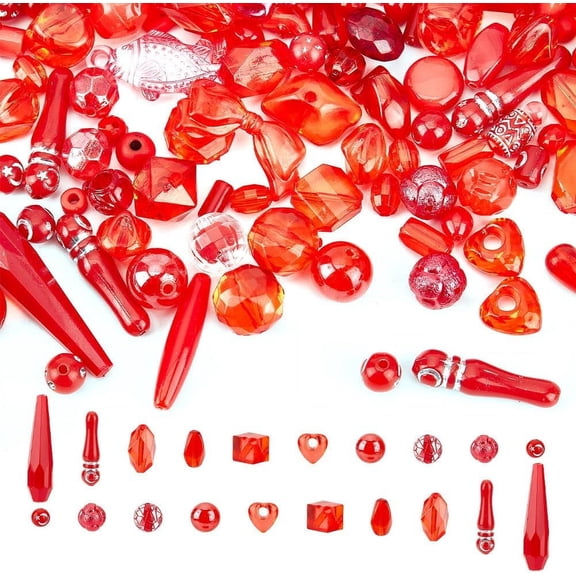 210 Pcs Red Czech Faceted Fire Polished Beads Acrylic Rhinestone Beads Teardrop Transparent Beads Fish Pendants Heart Beads Clear Loose Spacer Beads for Jewelry Making Crafting Red