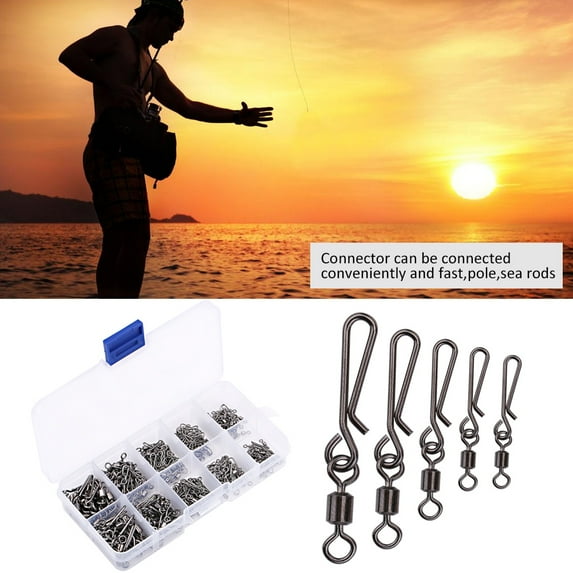 210 Piece Fishing Barrel Swivels Set with Safety Snap Connectors and Solid Rings - Tackle Accessory