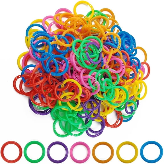 210-Piece Multi-Color Plastic Binder Rings - Flexible for Cards, Documents, and Swatches - 7 Colors (20 mm)